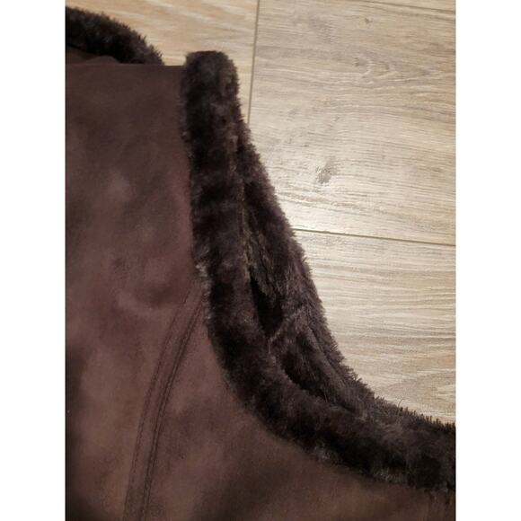 Denim & Co Vest Jacket Women's XL Faux Suede-Fur Trim Pockets Winter Layer Brown - Picture 4 of 13